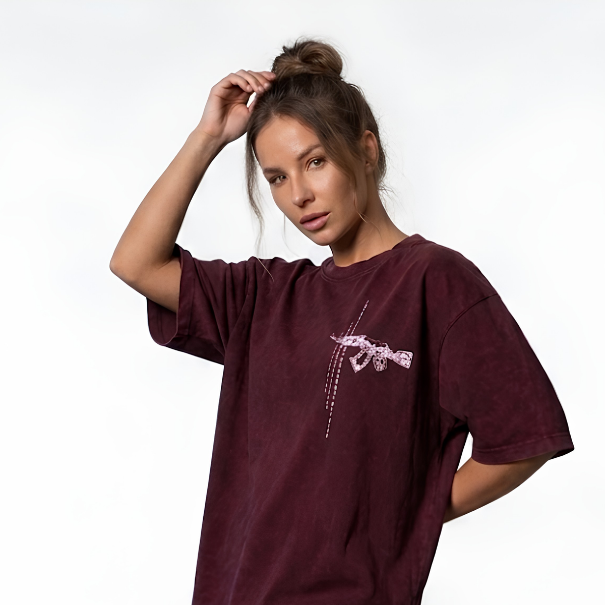 AK-47 Oversized Washed Tee Maroon - Dripzy UK