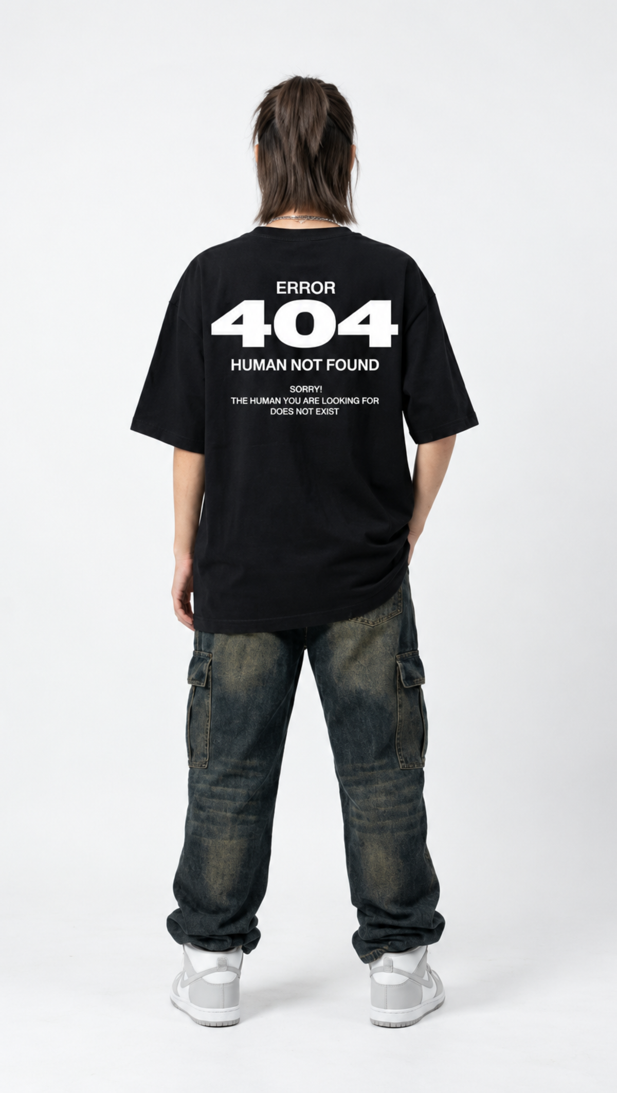 Back view of the Dripzy Human Not Found black oversized streetwear tee