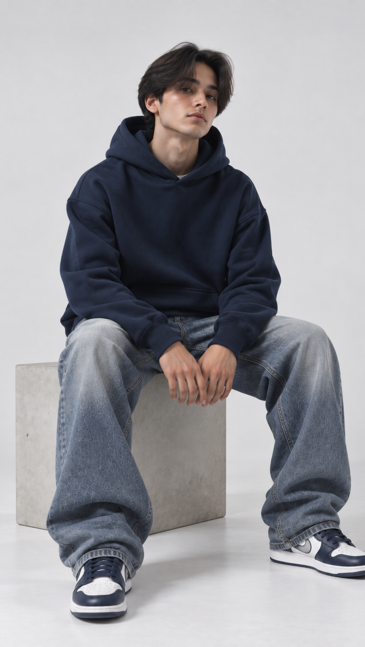Dripzy Essentials oversized hoodie navy - back view plain fleece streetwear Pakistan
