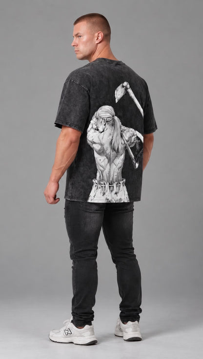 Dripzy Thorfinn washed oversized tee black - Vinland Saga anime streetwear t-shirt Pakistan