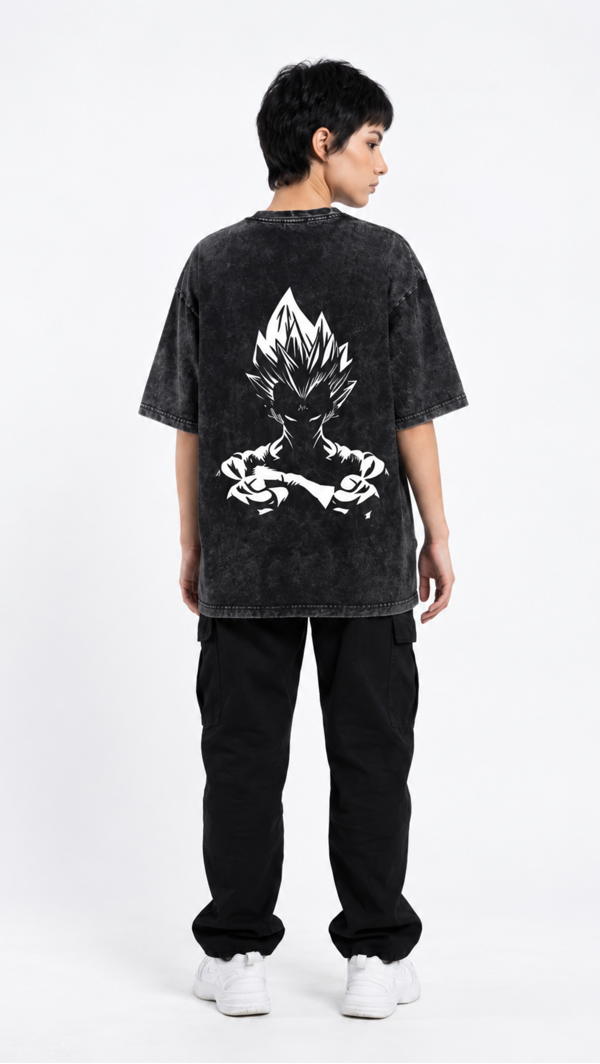 Saiyan artwork on Dripzy garment-dyed washed heavyweight oversized tee