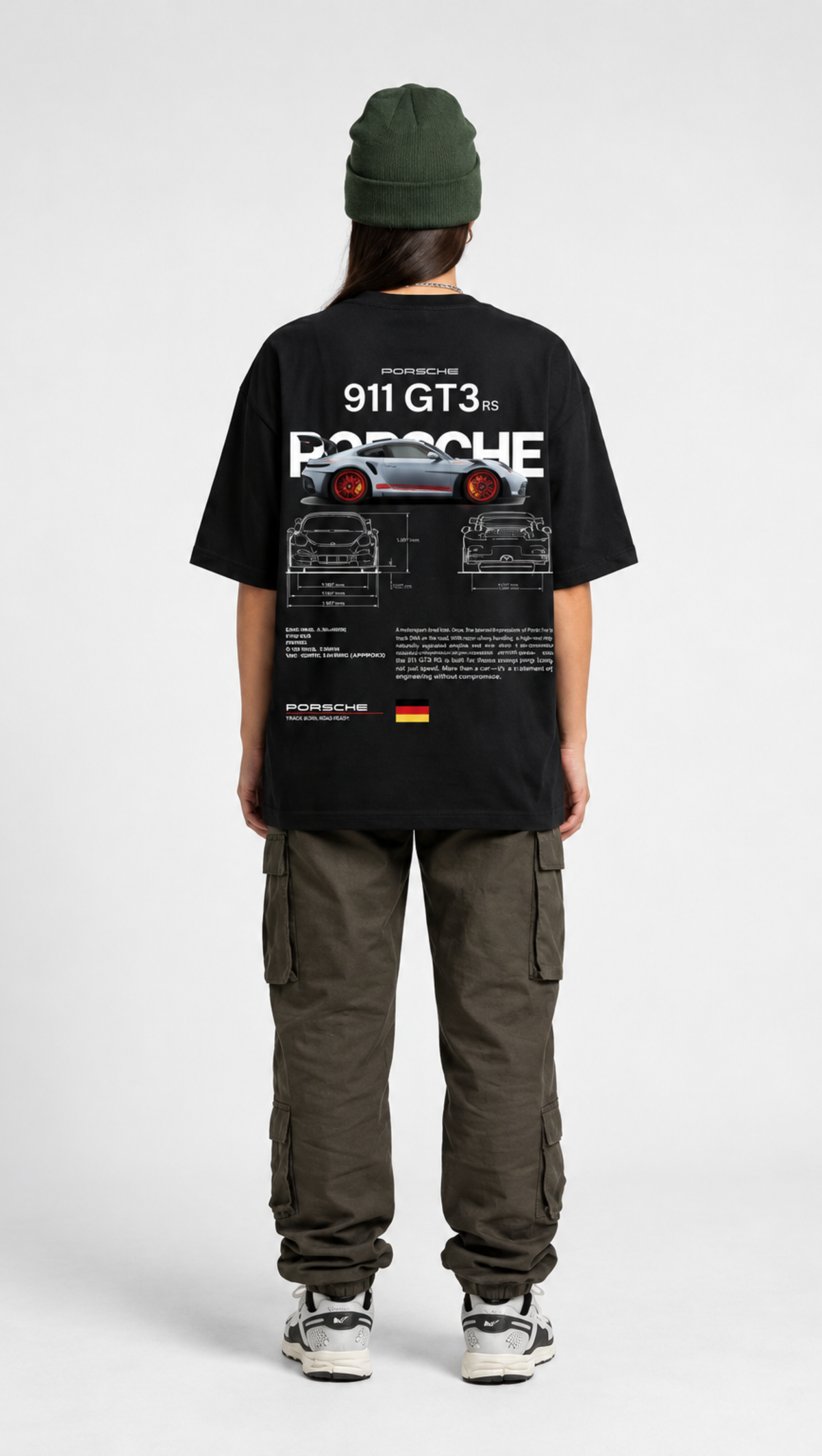 Dripzy Porsche oversized tee black - automotive graphic streetwear t-shirt Pakistan