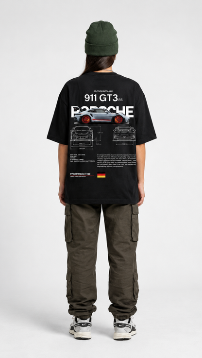 Dripzy Porsche oversized tee black - automotive graphic streetwear t-shirt Pakistan