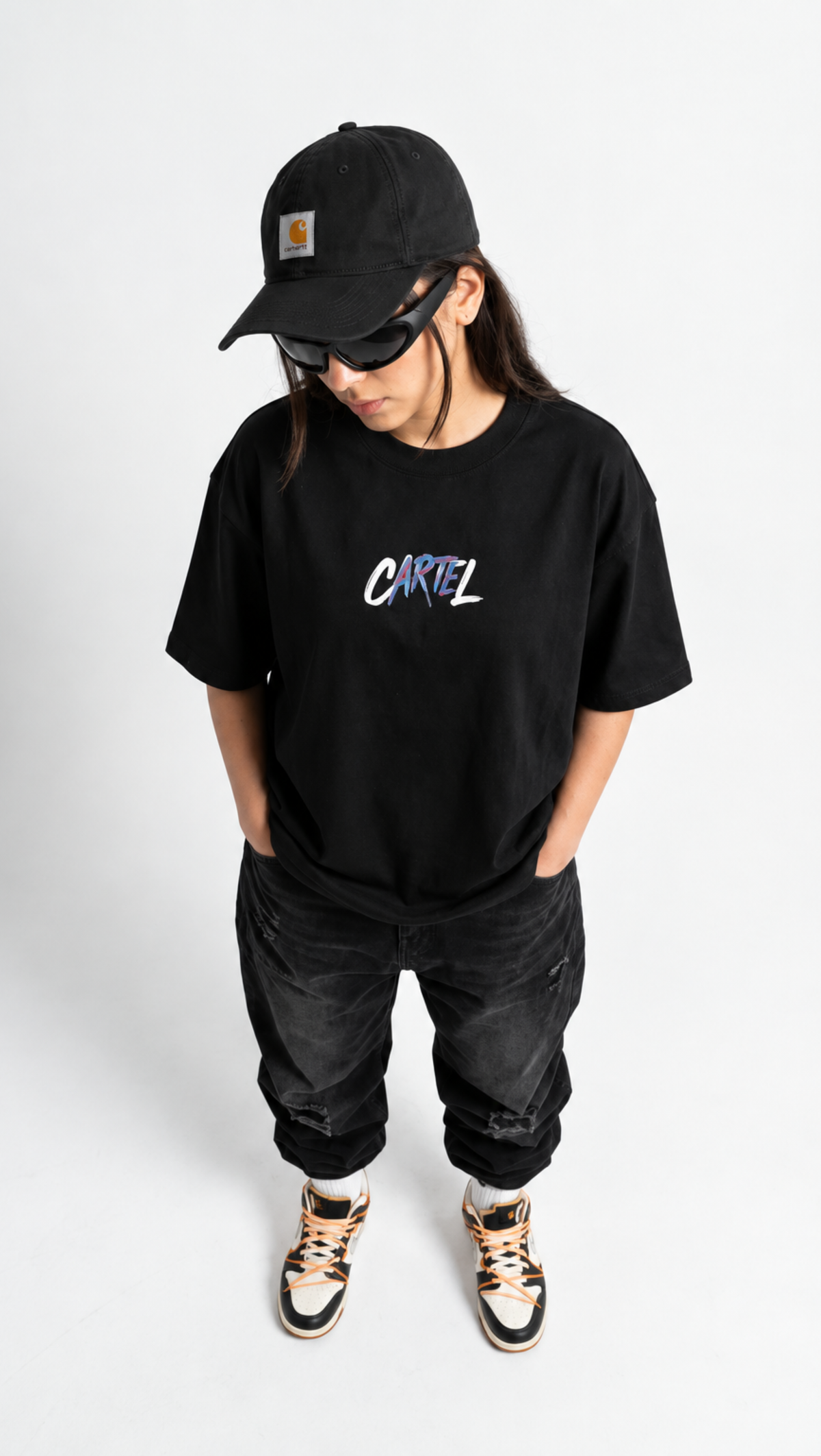 Dripzy Cartel oversized tee black - poster-style graphic streetwear t-shirt Pakistan