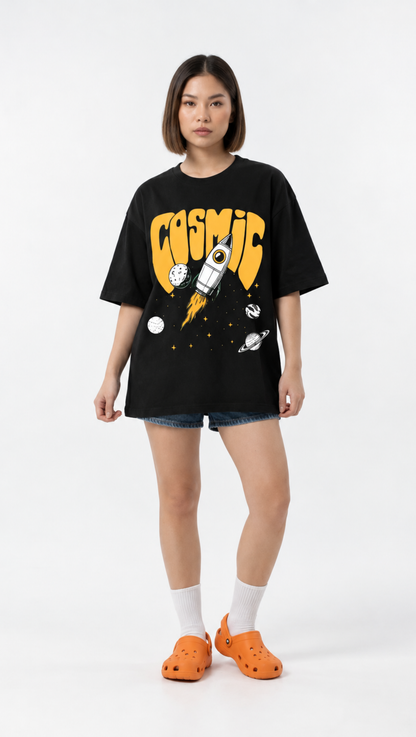 Dripzy Cosmic oversized tee black - original space graphic streetwear t-shirt Pakistan
