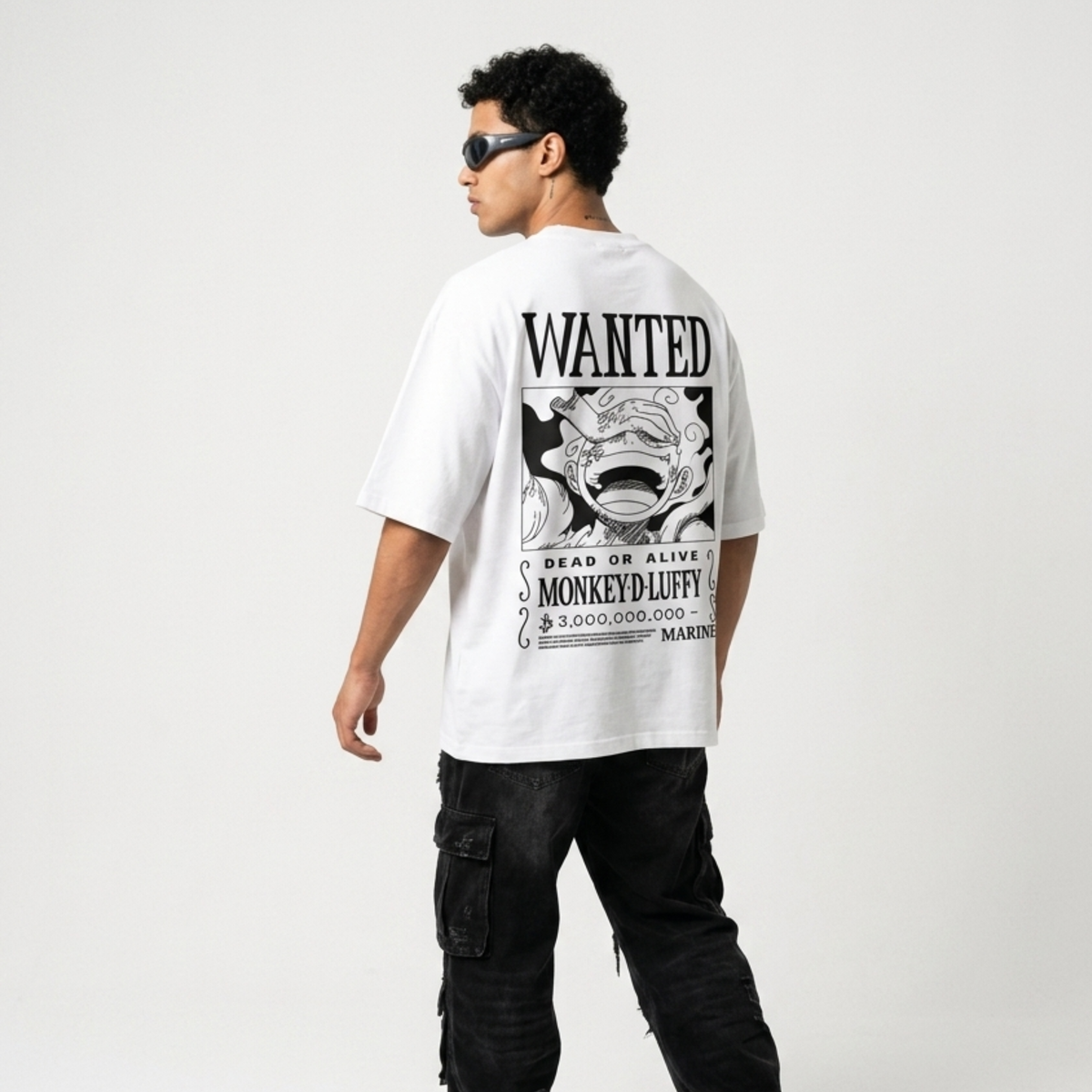 Dripzy Monkey D Luffy wanted oversized tee - One Piece anime streetwear Pakistan