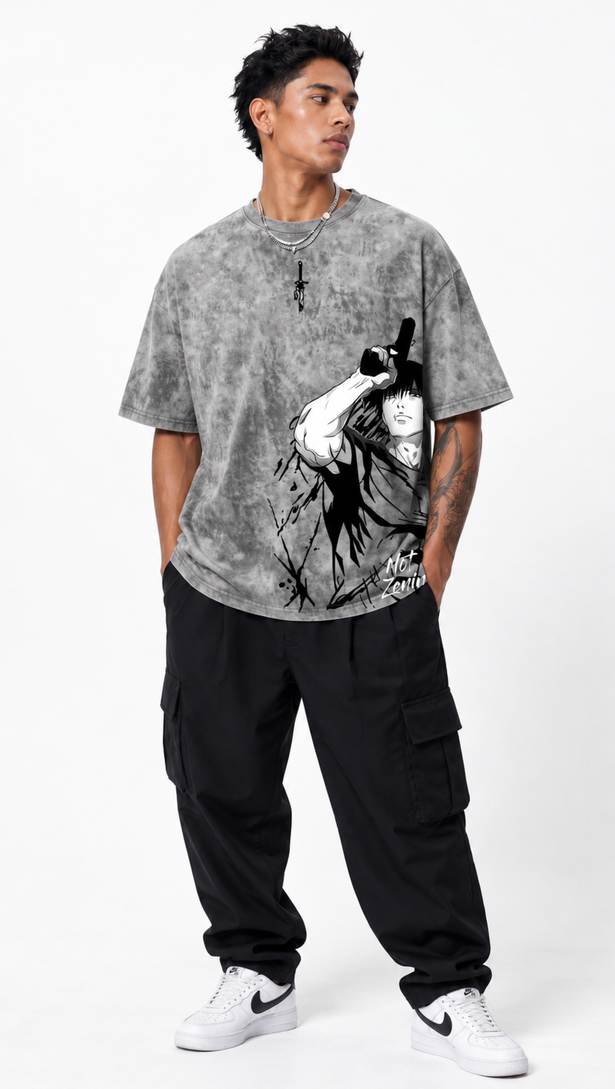 Dripzy Not Zenin washed oversized tee grey - Jujutsu Kaisen streetwear t-shirt Pakistan