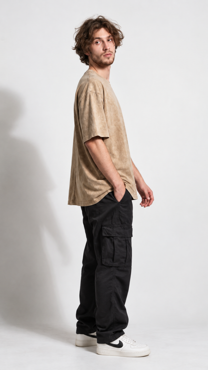 Dripzy basic washed tee beige - plain oversized streetwear t-shirt Pakistan