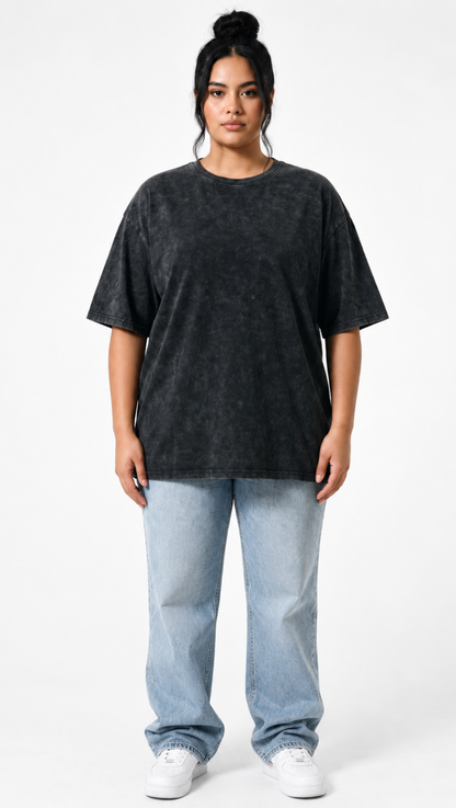 Dripzy basic washed tee black - plain garment-dyed oversized streetwear t-shirt Pakistan