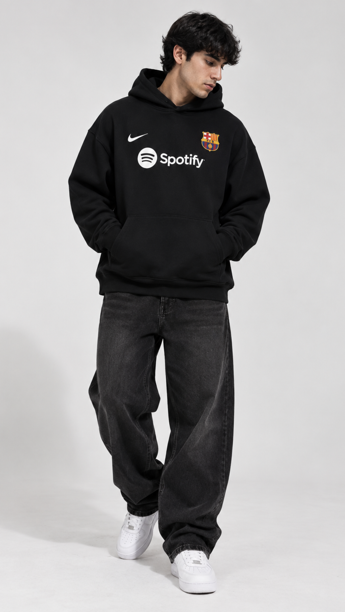 Dripzy Barça Midnight oversized hoodie black - football graphic streetwear hoodie Pakistan