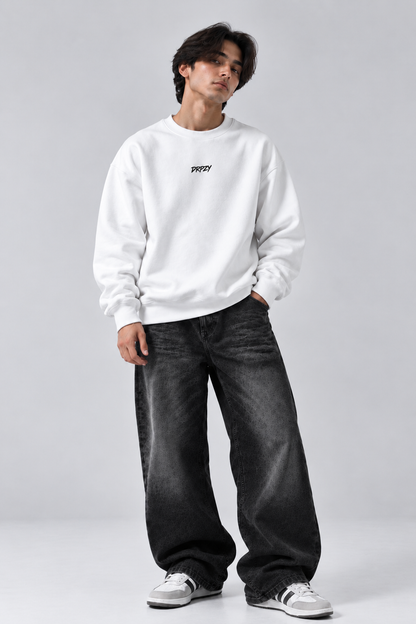 Dripzy Essentials oversized sweatshirt white - plain fleece streetwear crewneck Pakistan