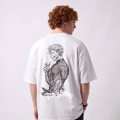 Dripzy Gojo Satoru oversized tee white - Jujutsu Kaisen anime streetwear Pakistan