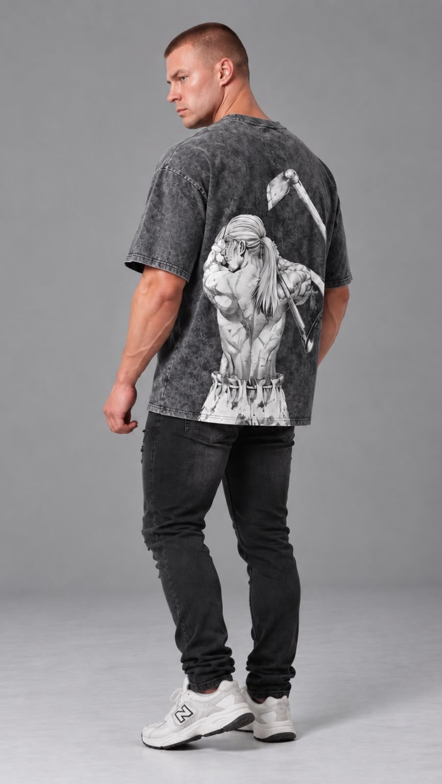 Thorfinn garment-dyed washed tee shown front on - Dripzy anime oversized fit