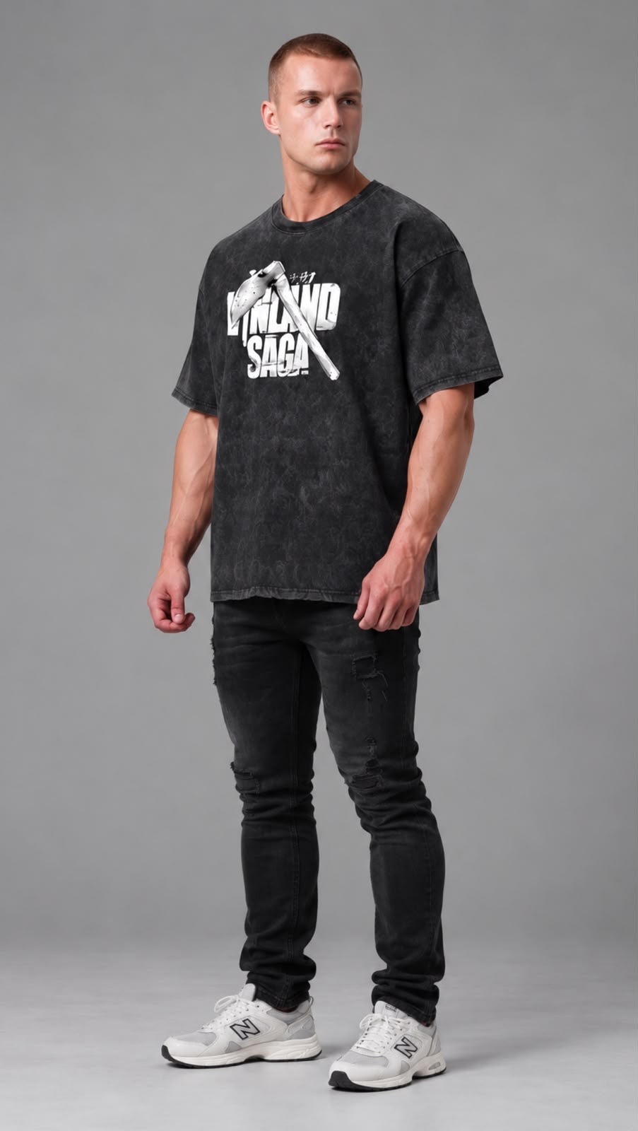 Dripzy Thorfinn oversized washed t-shirt in grey - faded anime streetwear Pakistan