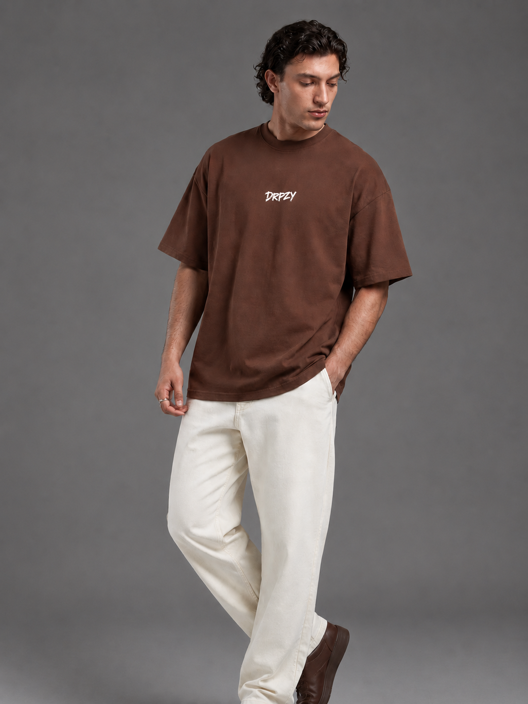 Dripzy brown basic oversized tee - plain combed cotton streetwear t-shirt Pakistan