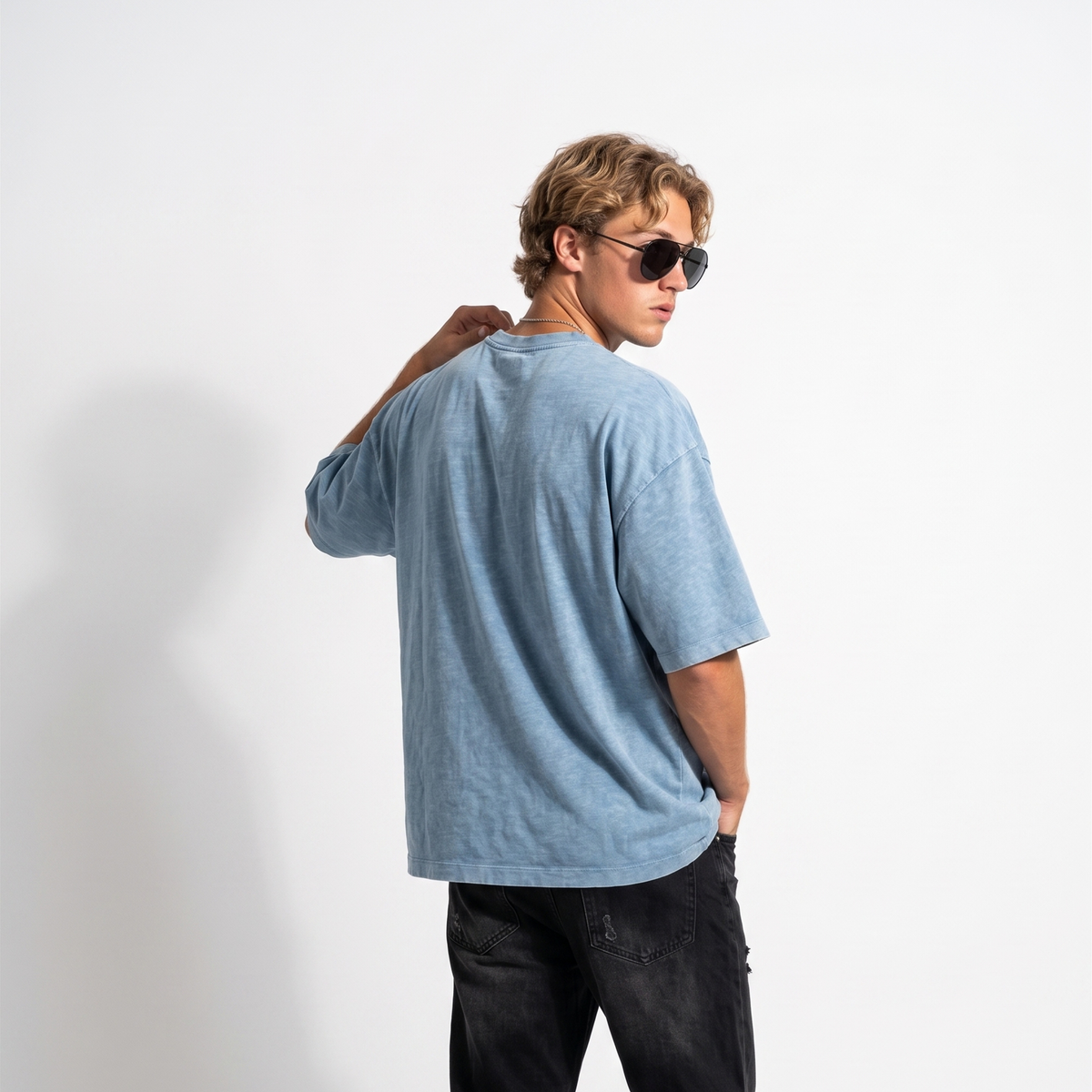 Stone blue garment dyed oversized tee - Dripzy faded washed cotton