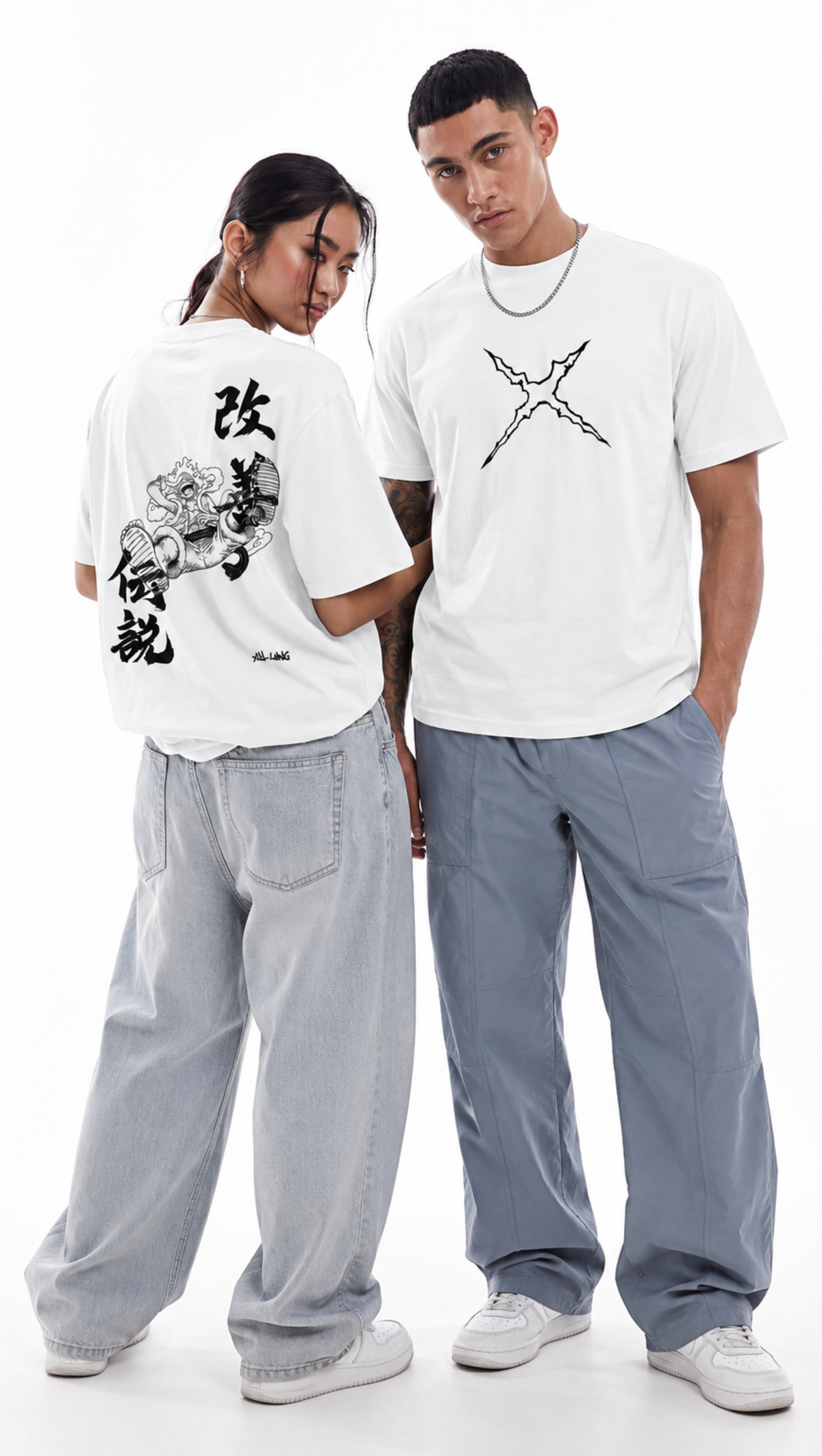 Dripzy Luffy Gear oversized tee white - One Piece anime streetwear t-shirt Pakistan