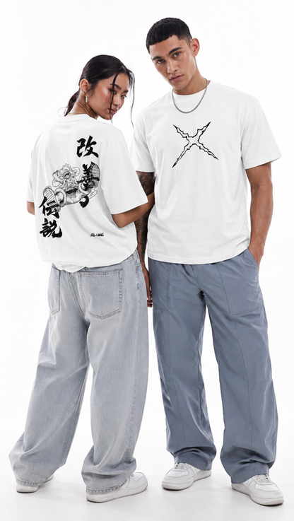 Dripzy Luffy Gear oversized tee white - One Piece anime streetwear t-shirt Pakistan