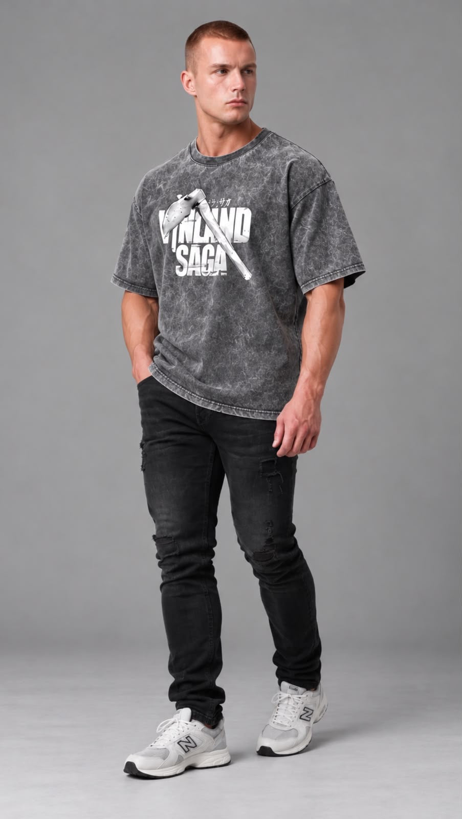 Vinland Saga Thorfinn print detail on Dripzy heavyweight washed cotton tee