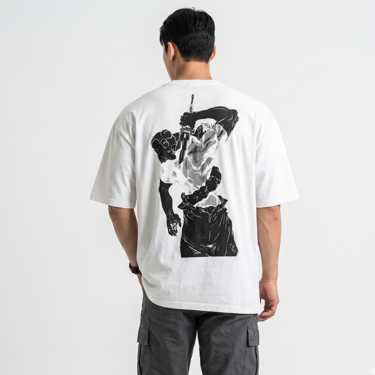 Dripzy Jujutsu Kaisen oversized tee white - anime graphic streetwear Pakistan