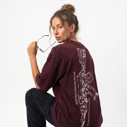 AK-47 Oversized Washed Tee Maroon - Dripzy UK