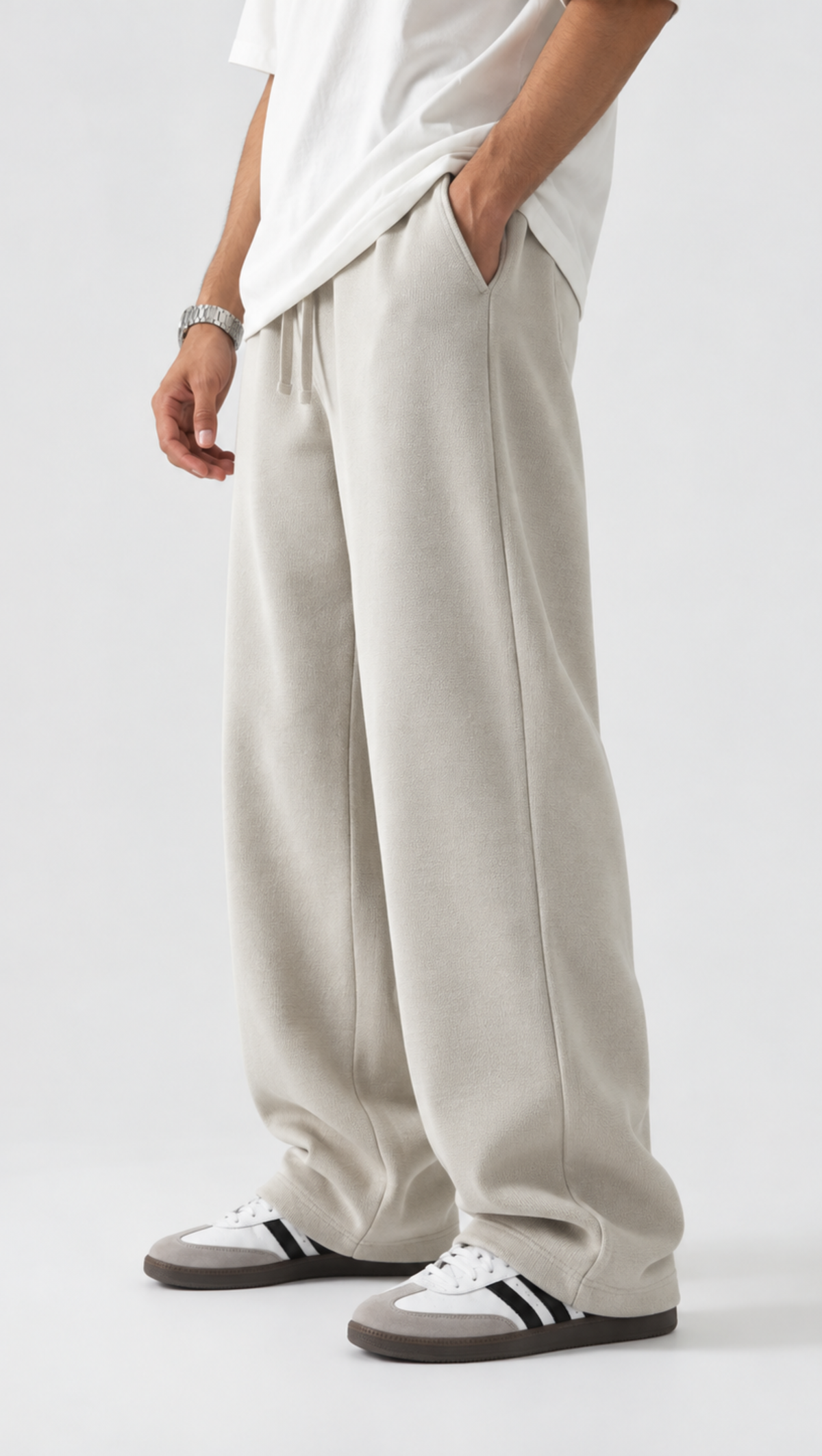 Dripzy Classic Relaxed Trousers off-white - wide-leg streetwear trousers Pakistan