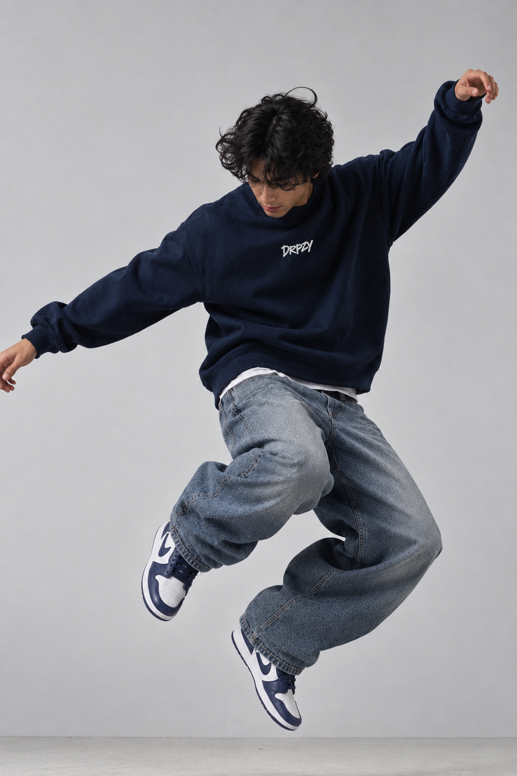 Dripzy Essentials oversized sweatshirt navy - plain brushed fleece crewneck Pakistan
