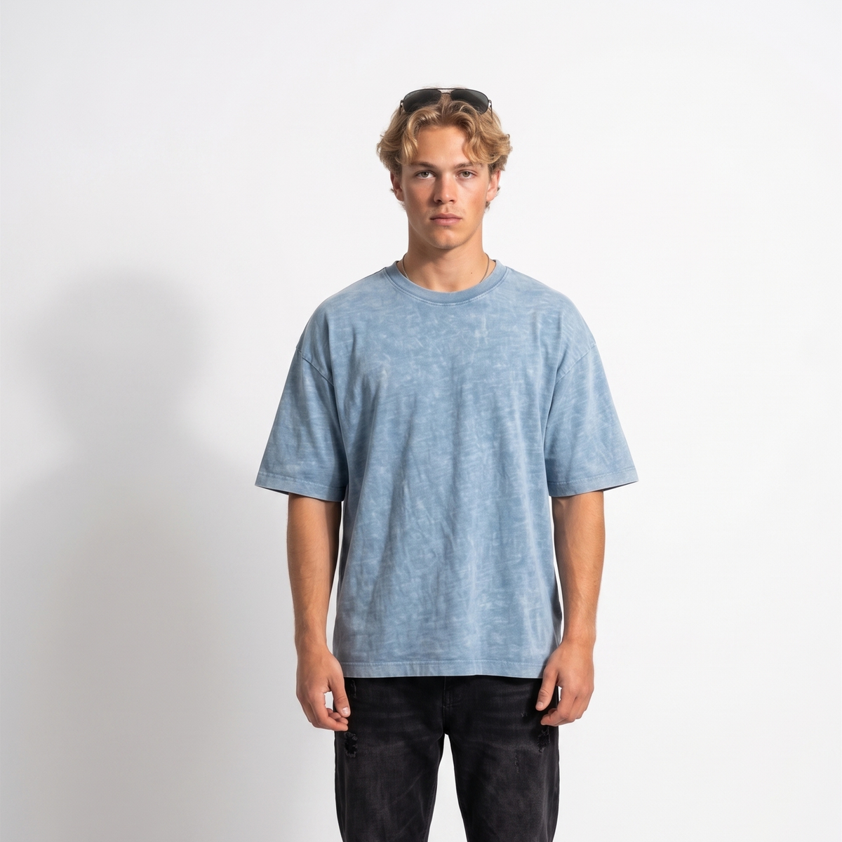 Dripzy basic oversized washed tee stone blue - plain streetwear t-shirt Pakistan