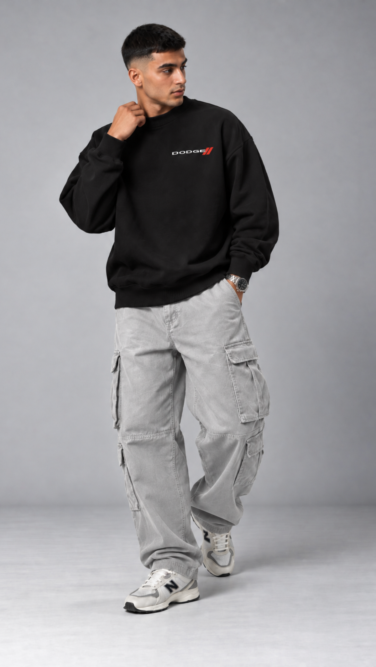 Dripzy Dodge Challenger blueprint oversized sweatshirt black - muscle car streetwear Pakistan