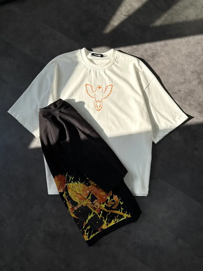 White oversized Zenitsu anime tee by Dripzy - relaxed drop shoulder