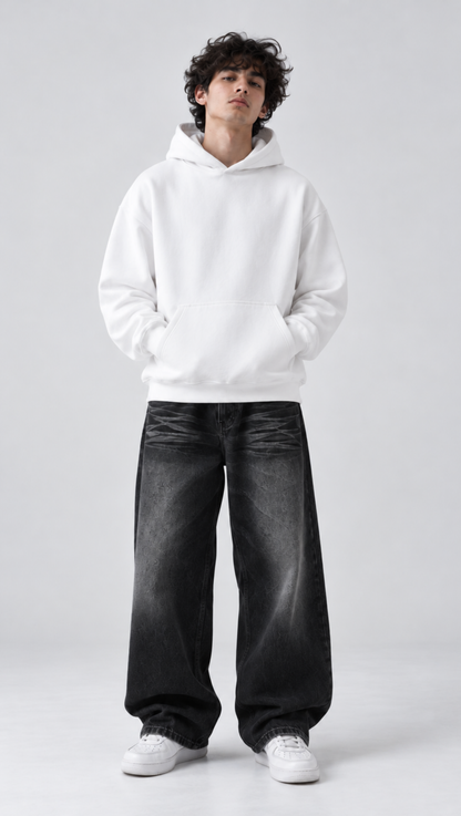Dripzy Essentials oversized hoodie white - plain 300 GSM fleece streetwear hoodie Pakistan