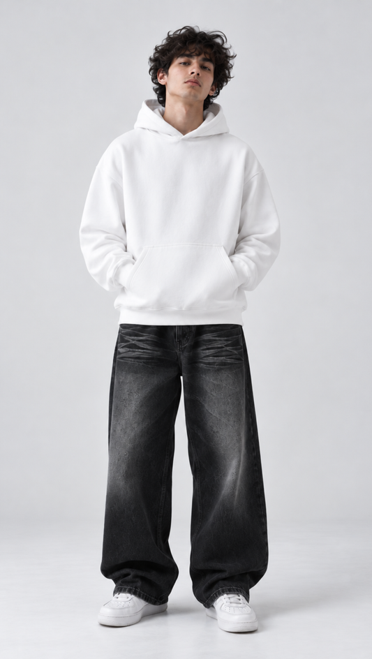 Dripzy Essentials oversized hoodie white - plain 300 GSM fleece streetwear hoodie Pakistan