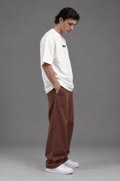 Ribbed crew neck and combed cotton detail on the Dripzy white oversized basic tee