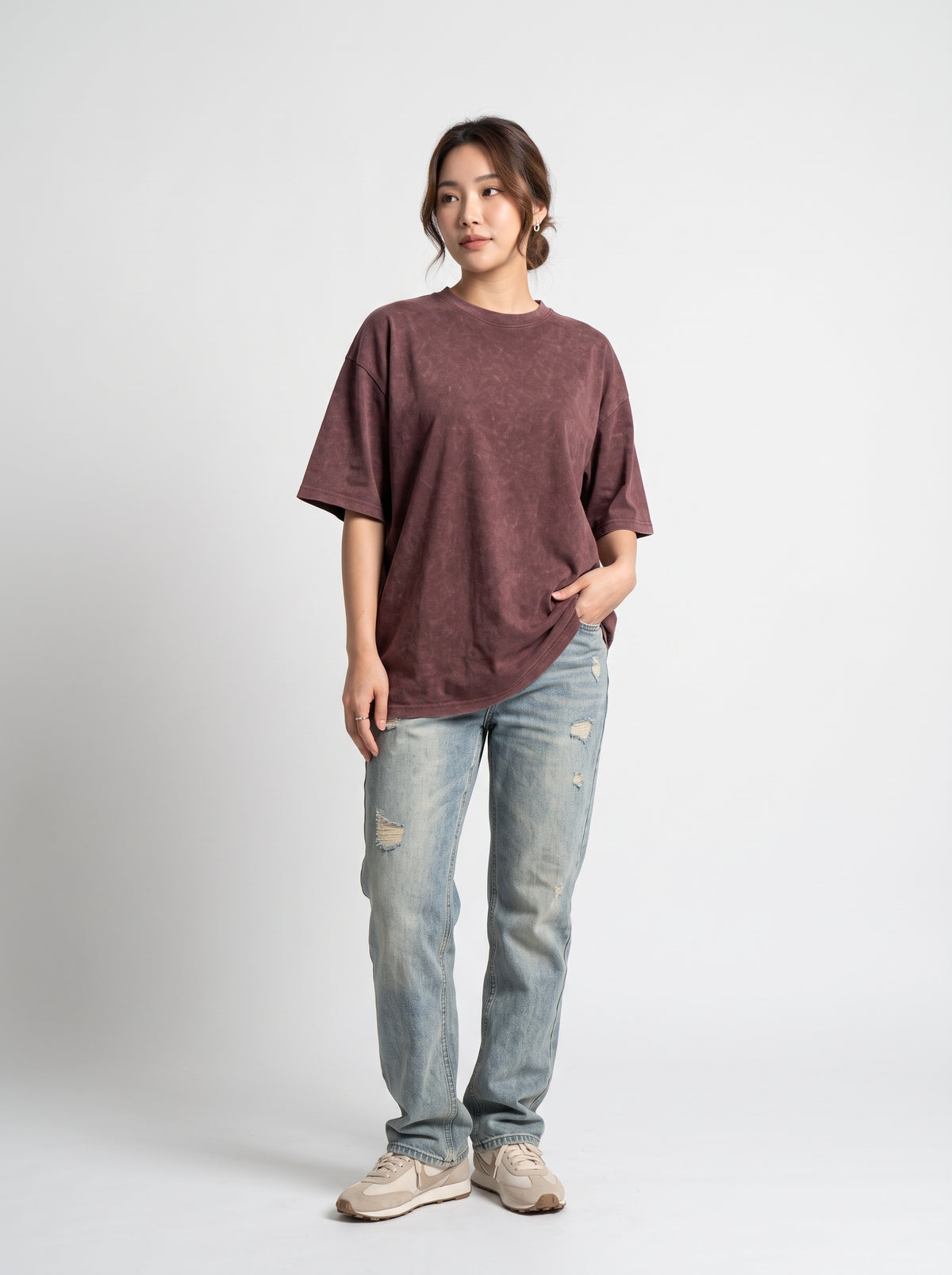 Basic Oversized Washed Tee - Maroon