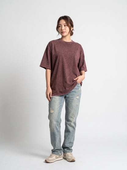 Basic Oversized Washed Tee - Maroon