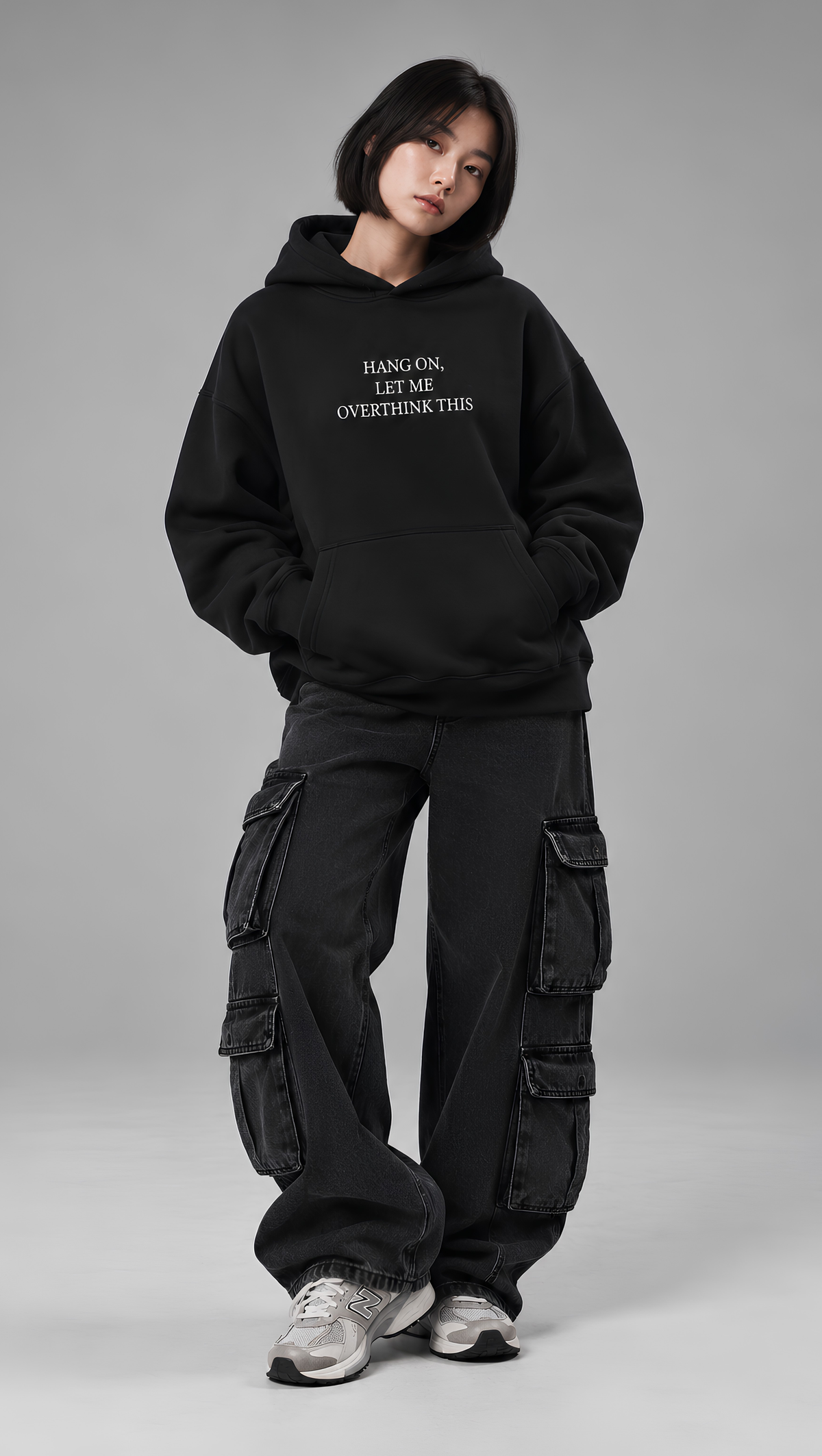 Dripzy Hang On Let Me Overthink This oversized hoodie black - graphic streetwear hoodie Pakistan