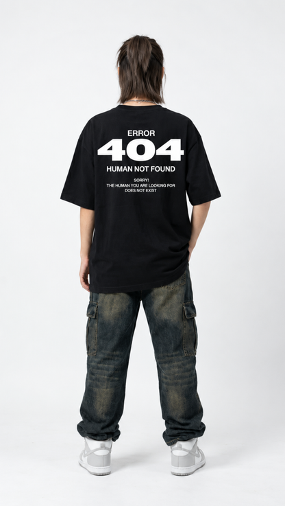 Back view of the Dripzy Human Not Found black oversized streetwear tee