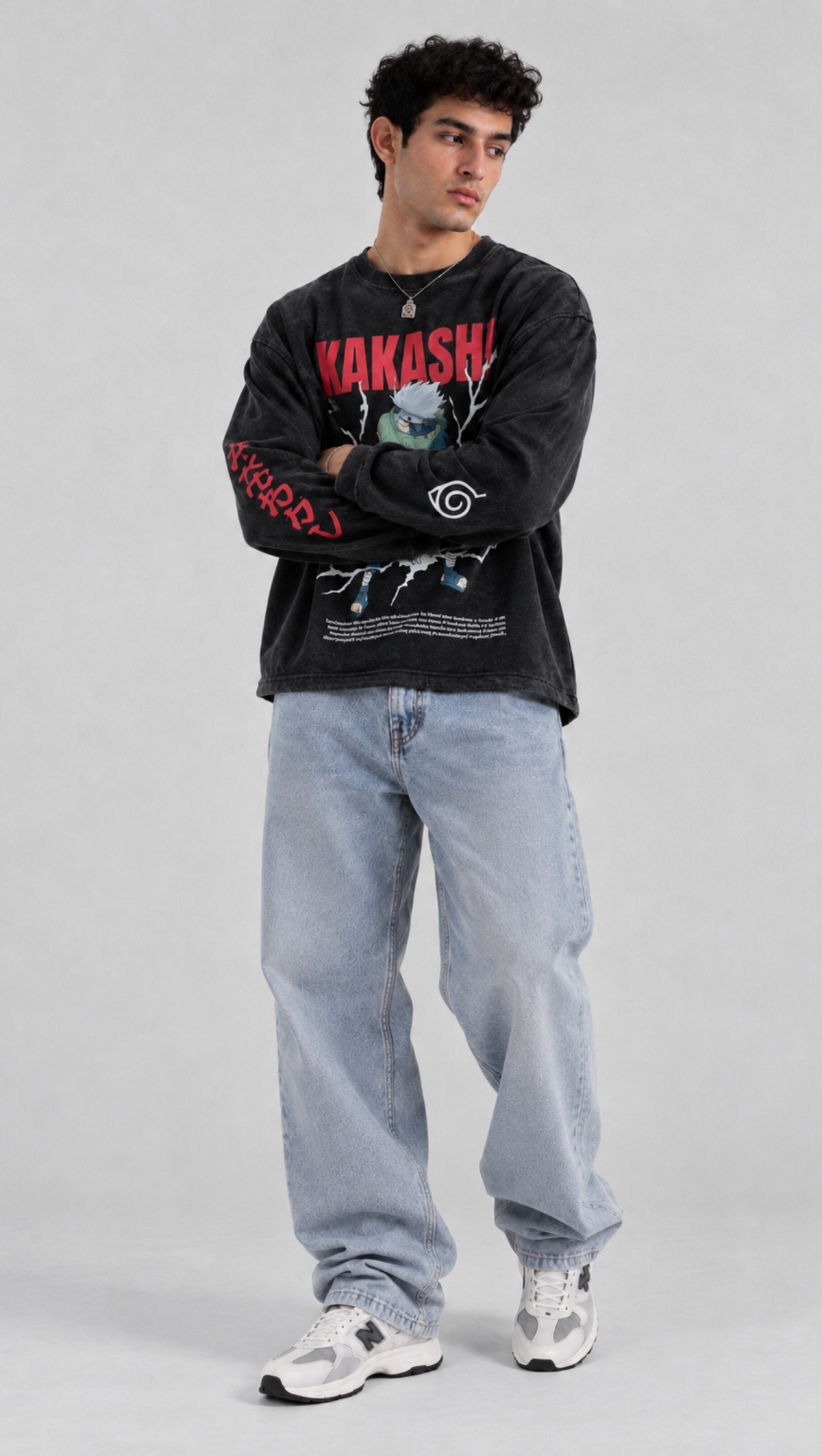 Dripzy Kakashi Chidori washed oversized sweatshirt black - Naruto anime streetwear Pakistan