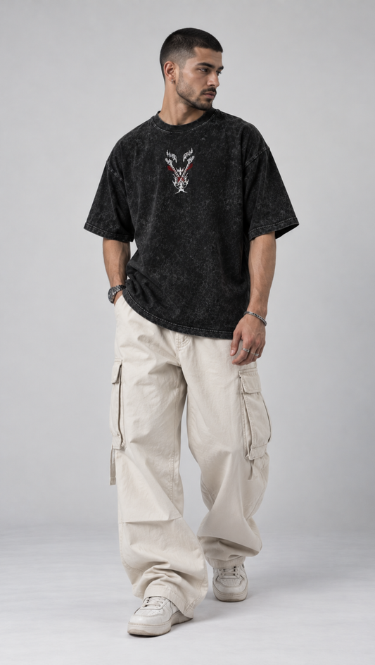 Dripzy Levi Ackerman washed oversized tee black - Attack on Titan anime streetwear Pakistan