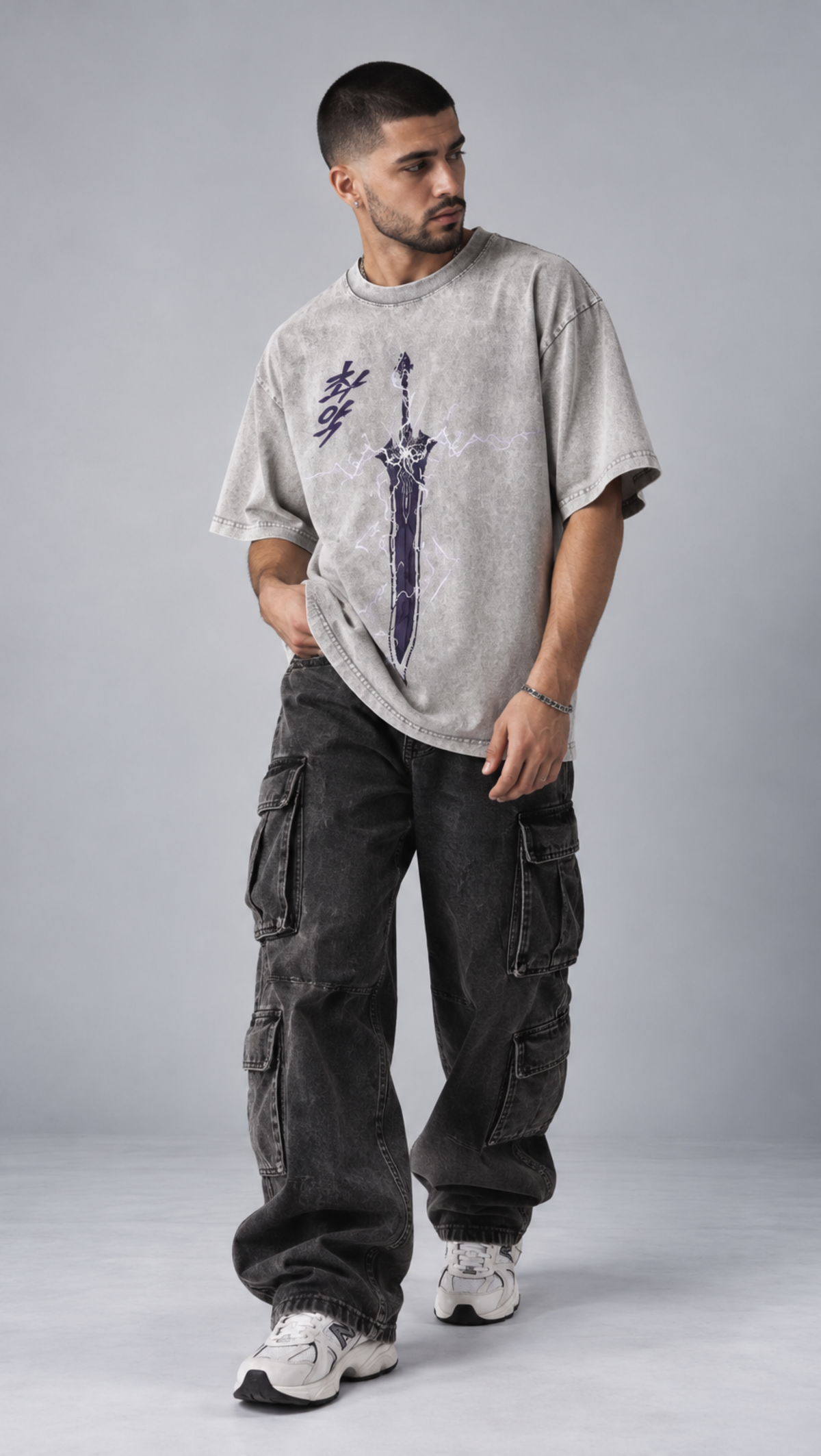 Dripzy Solo Leveling Arise washed oversized tee grey - anime streetwear t-shirt Pakistan
