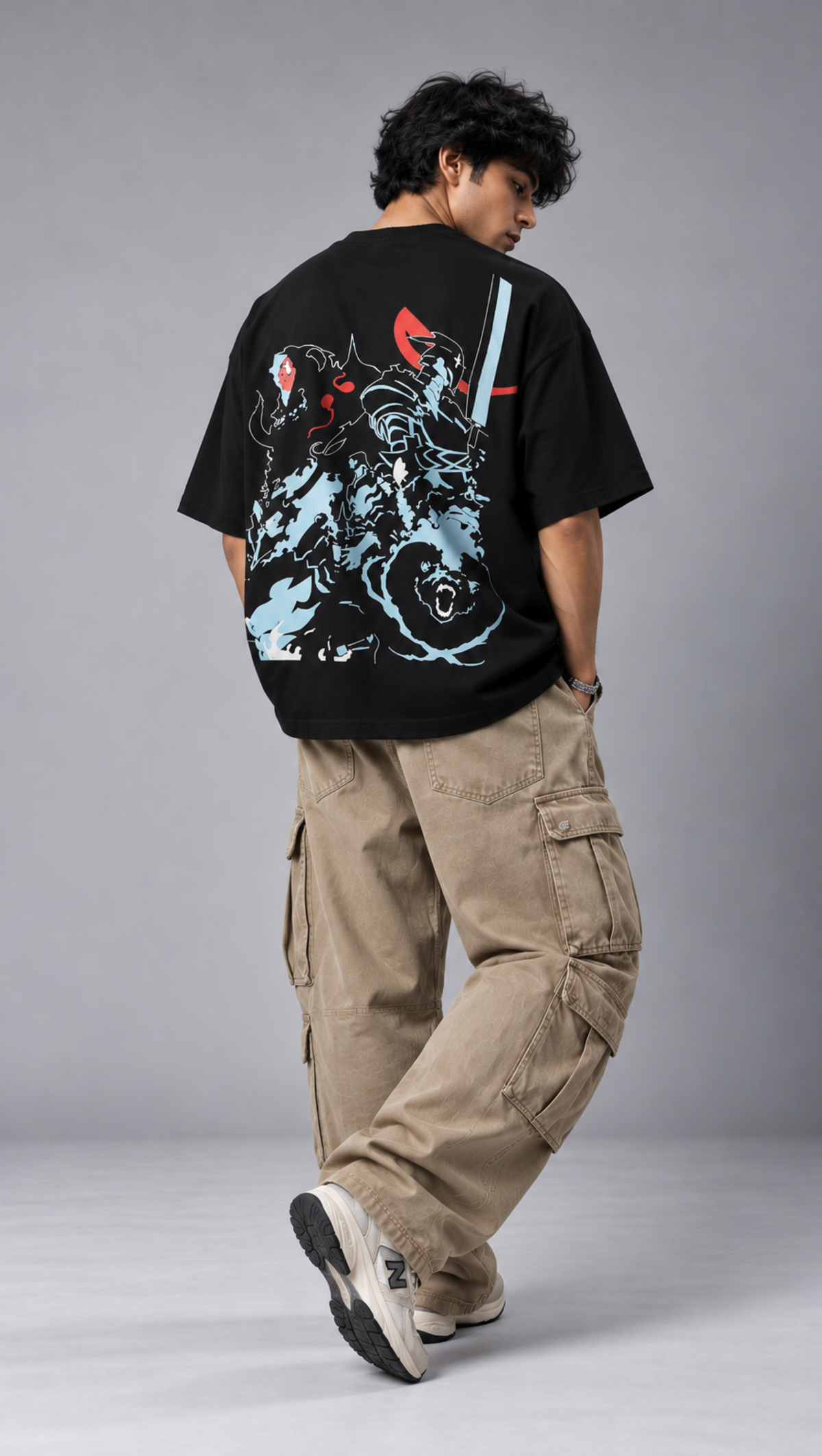 Ink-style Shadow Monarch back graphic on the Dripzy black heavyweight cotton oversized tee