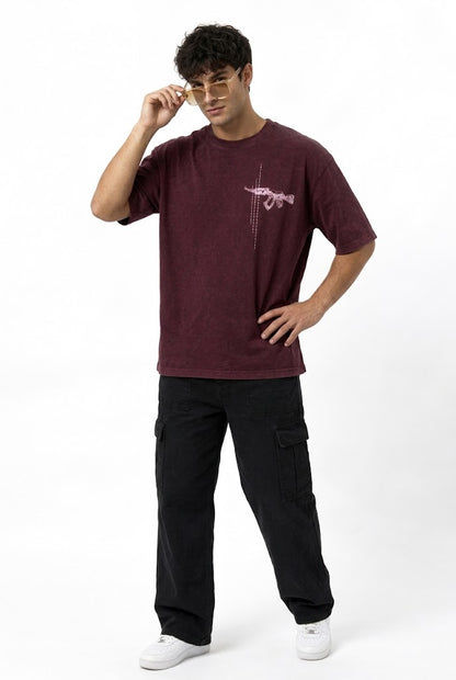 AK-47 Oversized Washed Tee - Maroon