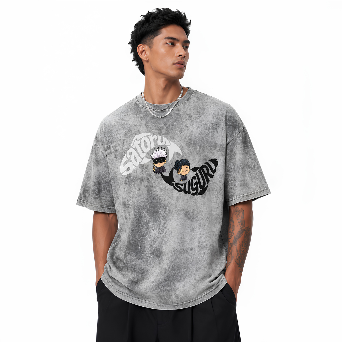 Dripzy Gojo x Geto washed oversized tee - Jujutsu Kaisen anime streetwear Pakistan