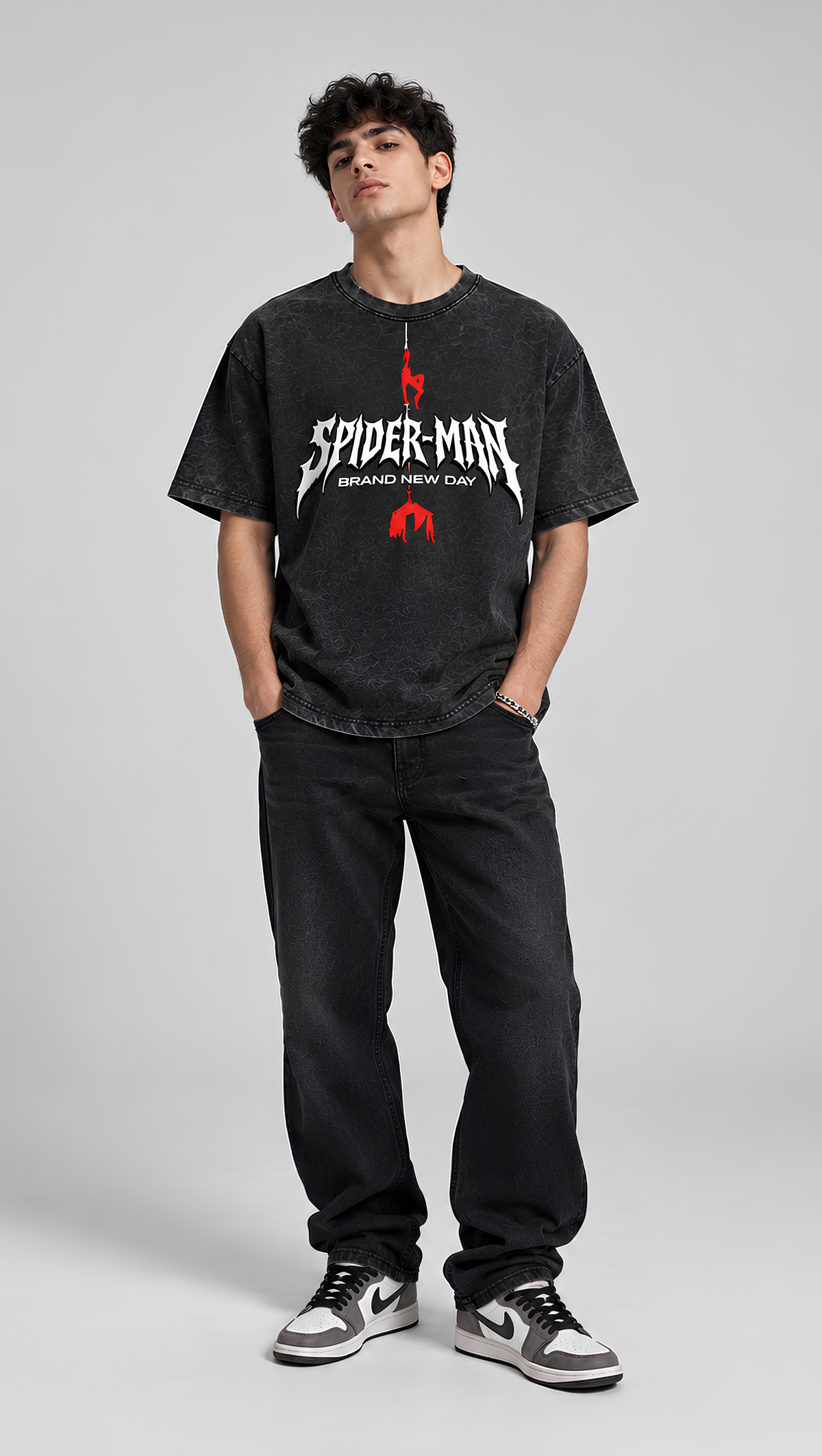 Dripzy Spider-Man Brand New Day washed tee black - garment-dyed Marvel streetwear t-shirt Pakistan